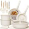 Astercook 21 Pcs Pots and Pans Set Non Stick Ceramic Cookware Set Detachable Handle RV Kitchen Cooking Set Removable Handles Oven Safe Induction Ready Stackable Cream Fathers Day Gift for Men