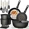 Astercook 21 Pcs Pots and Pans Set Non Stick Ceramic Cookware Set Detachable Handle RV Kitchen Cooking Set Removable Handles Oven Safe Induction Ready Stackable Black Mothers Day Gifts
