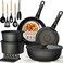 Astercook 21 Pcs Pots and Pans Set Non Stick Ceramic Cookware Set Detachable Handle RV Kitchen Cooking Set Removable Handles Oven Safe Induction Ready Stackable Black Mothers Day Gifts