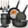 Astercook 21 Pcs Pots and Pans Set Non Stick Ceramic Cookware Set Detachable Handle RV Kitchen Cooking Set Removable Handles Oven Safe Induction Ready Stackable Black Mothers Day Gifts
