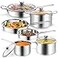 Aufranc 10Piece Pots and Pans Set Stainless Steel Cookware Set Includes Ergonomic Handle Saucepans Skillets Dutch Oven Stockpot Steamer More Premium Pots and Pans for Home Chefs