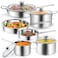 Aufranc 10Piece Pots and Pans Set Stainless Steel Cookware Set Includes Ergonomic Handle Saucepans Skillets Dutch Oven Stockpot Steamer More Premium Pots and Pans for Home Chefs