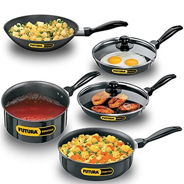 HAWKINS Futura NonStick Cookware 7 Pieces Set QS5 2 LTR 3 LTR 325 LTR Black NSET4