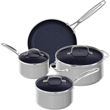 Nuwave 7pc Cookware Set Healthy Duralon Blue Ceramic Nonstick Coated Diamond Infused ScratchResistant PFAS Free Oven Safe Induction Ready Evenly Heats Tempered Glass Lids StayCool Handle