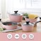 Neoflam Eela 7pc Ceramic Coated Nonstick Cookware PotsPan Set with Saucepan Frying Pan Casserole Stockpot Glass Lids Silicone Hot Handle Holder Included 7PiecePink