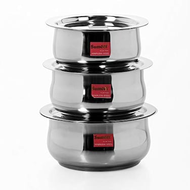 Sumeet Stainless Steel Cookware Set With Lid 16 21 Liters 3 Piece Steel