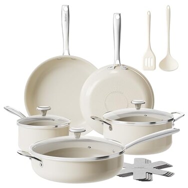 Redchef Ceramic Nonstick Cookware Set14pcs Pots and Pans Set Non StickInduction Cookware with Stainless Steel HandleNon Toxic Kitchen Cooking SetDishwasher Oven SafePFAS PFOA PTFE Free