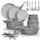CAROTE 27pcs Ceramic Cookware Set Nonstick Pots and Pans Set Non Stick Non Toxic Cookware Detachable Handles DishwasherOven Safe RVCamping Cookware with Kitchen Utensils Gray