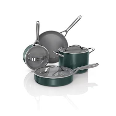 Ninja Ceramic Pro 7Pc Cookware Set NonStick Pots Pans Set with Glass Lids Nontoxic PTFE Free Ceramic Coated Oven Safe All Stovetops Induction Compatible British Racing Green CW39007GN