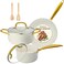 M MELENTA Pots and Pans Set Non Stick 7 Piece White Granite Induction Cookware Set Nonstick Kitchen Cooking Set with Gold Handle and Utensil Oven Safe PFOS PFOA Free