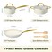 M MELENTA Pots and Pans Set Non Stick 7 Piece White Granite Induction Cookware Set Nonstick Kitchen Cooking Set with Gold Handle and Utensil Oven Safe PFOS PFOA Free