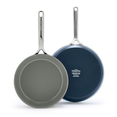GreenPan GP5 Hard Anodized Healthy Ceramic Nonstick 95 11 2 Piece Frying Pan Skillet SetHeavy Gauge Scratch ResistantStayFlat Surface Induction Mirror Finish HandleOven SafePFASFree Blue