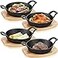 Sliner 4 Sets Mini Cast Iron Skillet Small Cast Iron Plates Skillet with Wooden Base Small Round Pan Fajita Plate Pot for Baking Cooking63 Inches