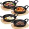 Sliner 4 Sets Mini Cast Iron Skillet Small Cast Iron Plates Skillet with Wooden Base Small Round Pan Fajita Plate Pot for Baking Cooking63 Inches
