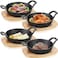 Sliner 4 Sets Mini Cast Iron Skillet Small Cast Iron Plates Skillet with Wooden Base Small Round Pan Fajita Plate Pot for Baking Cooking63 Inches