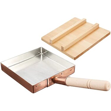 TIKUSAN Japanese Tamagoyaki Pan Omelets Copper Pan with Wooden Lid Made in Japan Square Frying Pan for Eggs 83 inch 2121 cm