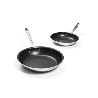 All-Clad AllClad Stainless Steel Pro Nonstick Frying Pan Set 8 10 Inch Skillets Induction Compatible Oven Broiler Safe to 500F Professional Cookware Silver