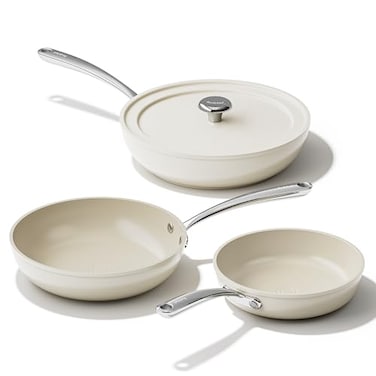 Redchef Ceramic Frying Pans 4Piece Non Stick Frying Pans Non Toxic Skillet with Lid Ceramic Cookware Set 8 95 11 Egg Saute Pan PFAS PTFE PFOA Free Dishwasher Oven Safe Beige White