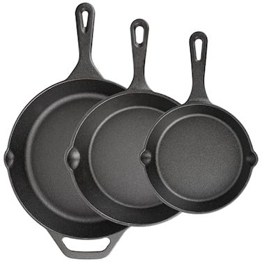 isheTao Cast Iron Skillet 3Piece Set 6 8 10 Frying Pans HeavyDuty PreSeasoned Pan Cookware Set For Frying Saute Cooking Pizza More Black