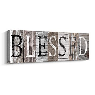 Pinetree Art Blessed Sign Canvas Wall Art Decor Inspirational Motto Canvas Prints With Solid Wood Inner Frame Blessed 6 x 17 inch