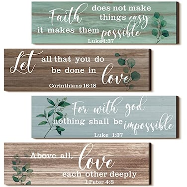Yulejo 4 Pieces Bible Verses Wall Decor Psalms Scripture Wooden Christian Sign Rustic Wall Art Prayer Decorations for Home Retro