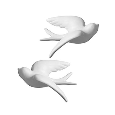 Dorlotou Pair Ceramic Sparrows Swallows Birds Dove White Wall Mounted Decor Hanging for Bathroom Livingroom Garden Wall Sculptures Large