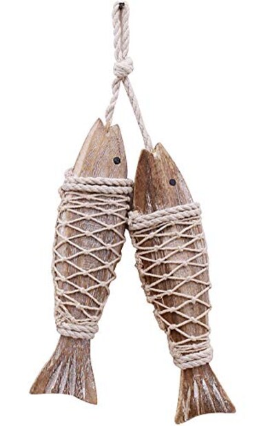 Attraction Design Rustic Nautical Wooden Fish Decor Hanging Fish Sculpture for Wall Beach Theme Home Decor Bedroom Bathroom Lake House S