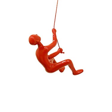Climbing Man Wall Art for Home Decor with 30 Leather Rope Polyresin Statues and Sculptures with Hanging Hardware Included for Modern Wall Decor and Motivational Art Red