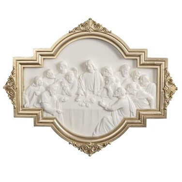 ShineOnAngel The Last Supper Wall Sculpture Gold Framed Relief Wall Art Leonardo da Vinci Last Supper Wall Decor for Dining Room 125 Inch Modern Home Decor