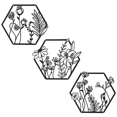 OYEFLY 3 Pcs Metal Flower Wall DecorFarmhouse Flower Art Black