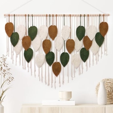 KHOYIME Large Macrame Wall Hanging Boho Woven Tapestry Chic Home Decor Modern Bohemian Handmade Leaf Feather Wall Art Decorations for Apartment Living Room Bedroom Nursery Backdrop 515 W X 335 L
