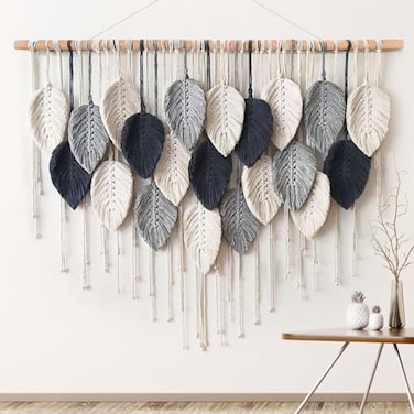 Weldomcor Macrame Wall Hanging Leaf Woven Tapestry Bohemian Chic Wall Hanging Feather Large Handmade Wall Art Decor for Bedroom Living Room Apartment Ornament 39 inch