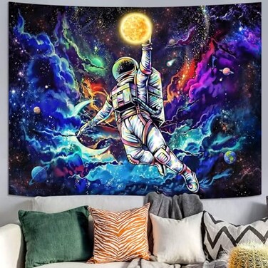 kampdream Blacklight Astronaut Space Tapestry UV Reactive Galaxy Universe Planet Glow in Dark Tapestries for Men Boys and Teens Cool Poster 6080 inch