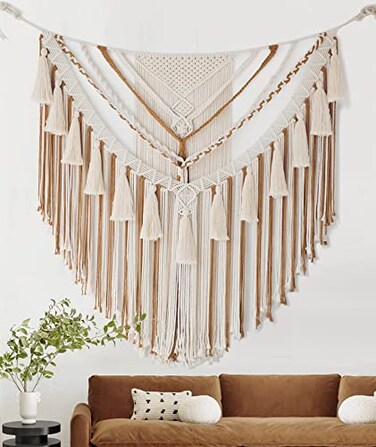 Jakalin Large Macrame Wall Hanging Macrame Wall Decor Boho Panels Handmade Yarn Wall Art Living Room Bedroom Home Decor 47 Wx 55 L
