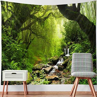 Llamazing Forest Landscape Home Decor Living Room Bedroom Magic Tapestry Green Creek 78L60W