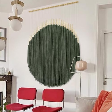 IOWER Large Macrame Wall Hanging Green Boho Decor Macrame Beads Yarn Fiber Art Beaded Tassel Home Decor For Bedroom Living room 39 W x 55 L