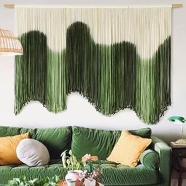 IOWER Large Macrame Wall Hanging Boho Wall Art Green Fiber DipDyed Handmade Macrame Cord for Headboard Bedroom Living Room Fireplace 57 W x 39 L