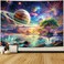 Lahasbja Blacklight Galaxy Space Tapestry UV Reactive Planet Wall Hanging Magical Trees Tapestries Cosmic Mountain Landscape Wall Decor Aesthetic Starry Night Backdrop for Bedroom