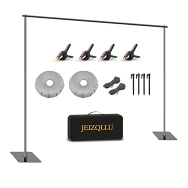 JEIZQLLU Backdrop Stand 65ft Height 9ft Width Adjustable Photography Background Support Poles with Heavy Duty Flat Base Photo Metal Steel Pipe and Drape Frame Kit for Parties Birthday Wedding