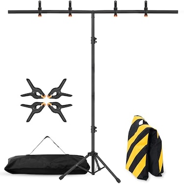 Coliflor TShape Portable Backdrop Stand 65x32ft Adjustable Photo Background Stand Kit Sturdy Small Back Drop Holder with 4 Spring Clamps Carry Bag for Parties Photography and Video Studio