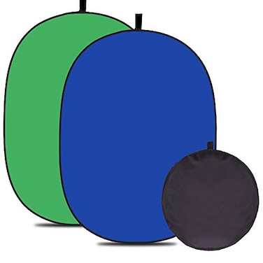 LGJFOTSUNCY 5X33ft 15mX1m 2 in 1 Polyester Muslin Green and Blue Backdrop Portable ChromaKey PopUp Collapsible Reversible Photography Screen Background