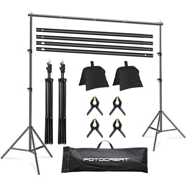 FOTOCREAT 10x65ft Backdrop Stand Photo Video Studio AdjustableLockable Heavy Duty Background Support System Kit with 4 Backdrop Clamps 2 Sandbag and Carry Bag for Photography Parties Wedding