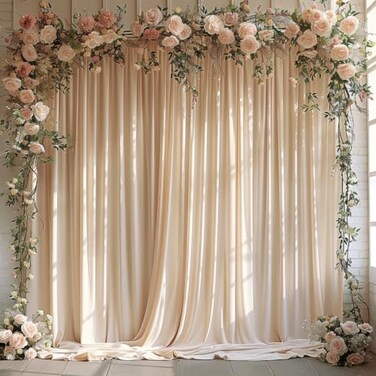 ESGOTBME 30x10ft Wrinkle Free Backdrop Curtain for Parties Soft Fabric Drapes Wedding Cream Curtain Backdrop for Birthday Party Decorations Background for Photography 5x10ft6 Panels