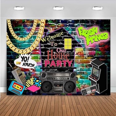 Mocsicka 90s Backdrop Hip Hop 90s House Party Decorations 7x5ft Retro Graffiti Brick Wall Back to 90s Background 1990s Party Banner Decorations Photo Booth Props