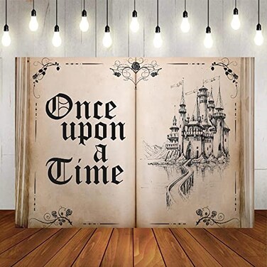 Tileranois Fairy Tale Books Backdrop Once Upon a Time Backdrops Ancient Castle Princess Romantic Wedding Birthday Party Decorations Magic Book Background Banner Props 5x3FT