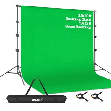 EMART 85 x 10ft Green Screen Backdrop Kit with Tripod Stand Photography Background Support System with 10 x12ft 100 Cotton Muslin Chromakey Backdrop for Photo Studio Video Shooting Live Streaming