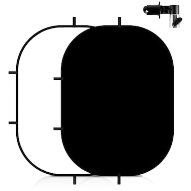 Meking 5x66ft Black White Background for Photography PopUp Collapsible Backdrop 2in1 Muslin Self Tape Backdrop with Clip and Carry Case