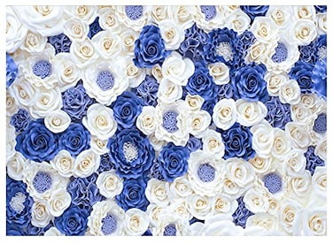 DHXXSC 7X5FT Floral Backdrop Blue and White Roses Paper Flower Wall Decor Thin Vinyl Material Wedding Party Photography Background DH87
