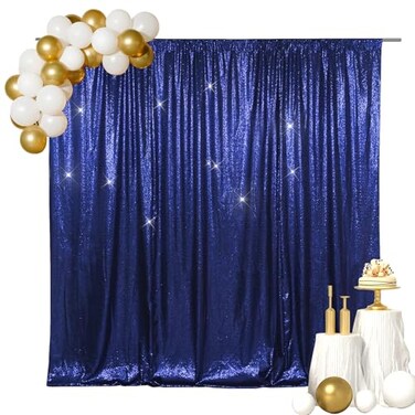 SquarePie 4x7ft Navy Blue Sequin Backdrop for Photography SatinBacked Real Sequin Curtain Enhanced Coverage Shimmering Background with 4 Rod Pocket for Wedding Birthday Party Decor 1 Panel
