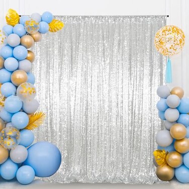 Juya Delight 6ft x 8ft Silver Sequin Backdrop Curtain for Party Wedding Photography